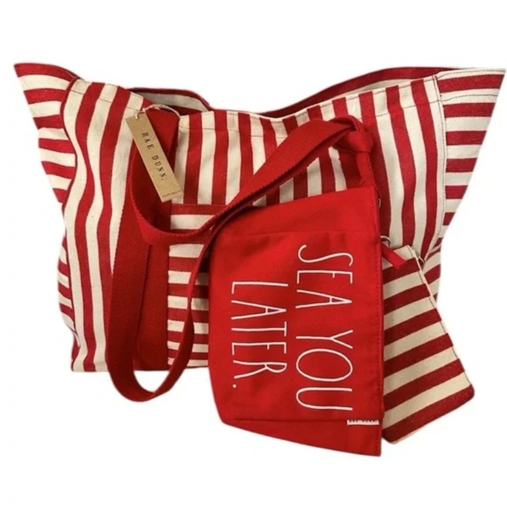 Rae Dunn Red and White Striped Tote Bag